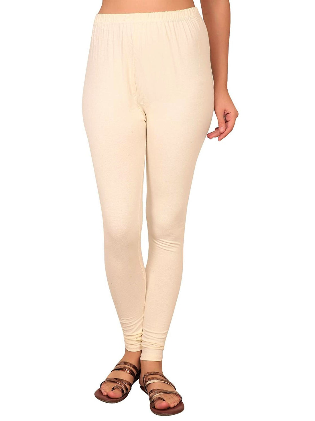 Off White Cotton Lycra Leggings - Roop Darshan